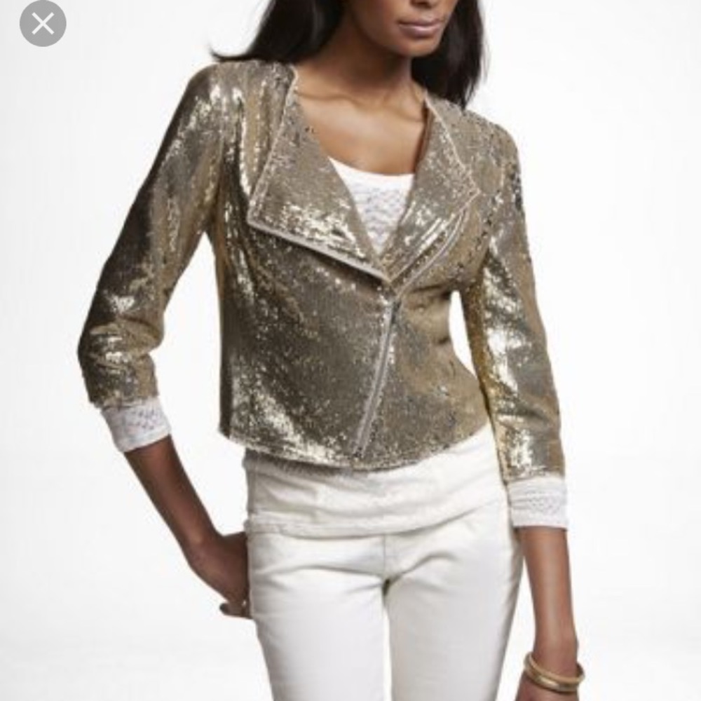 Express Sequin Motorcycle Jacket Size Medium - image 7